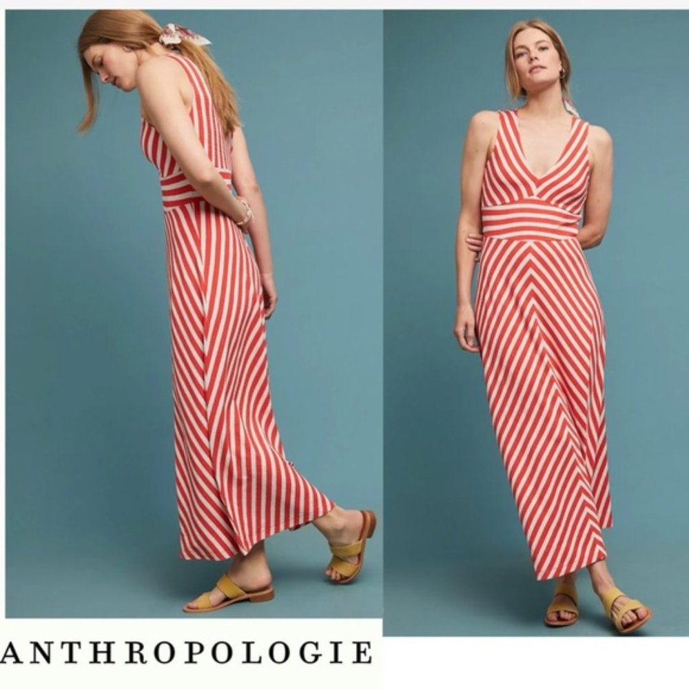 Maeve Red and White Striped Maxi Dress